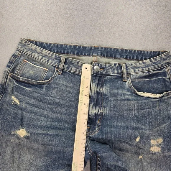 Loewe Jeans Mens Selvedge Blue Medium Wash Distressed Slim Tapered Fits 36x27